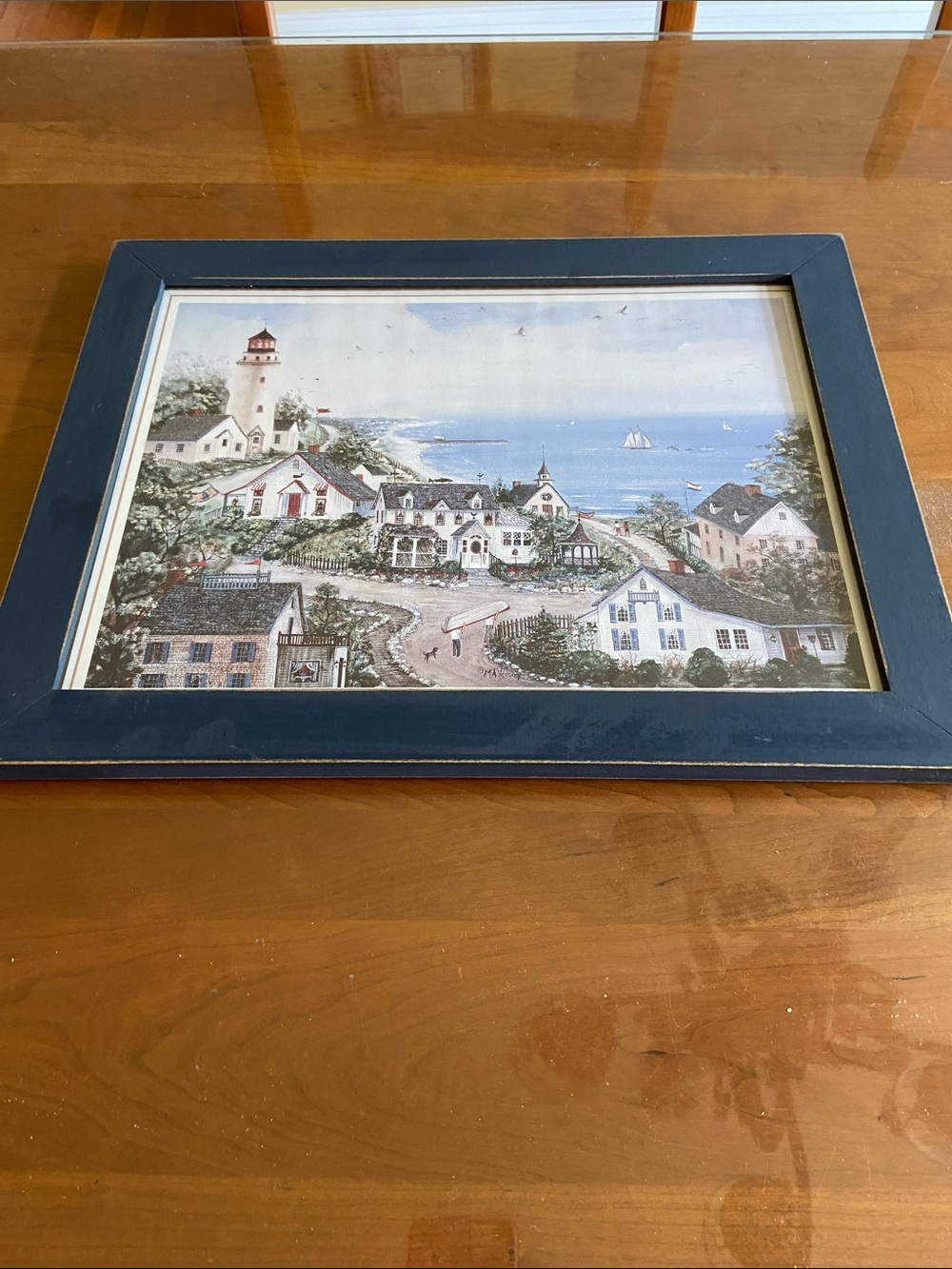 Coastal Village Framed Print in Navy Frame. Country Curtains Vintage.